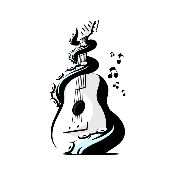 Vector Pulpo Tentáculos Envueltos Alrededor Una Guitarra Clásica — Archivo Imágenes Vectoriales