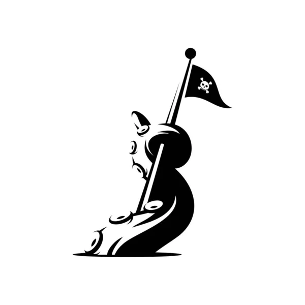 海賊旗を持ったタコ触手のベクトルデザイン — ストックベクタ