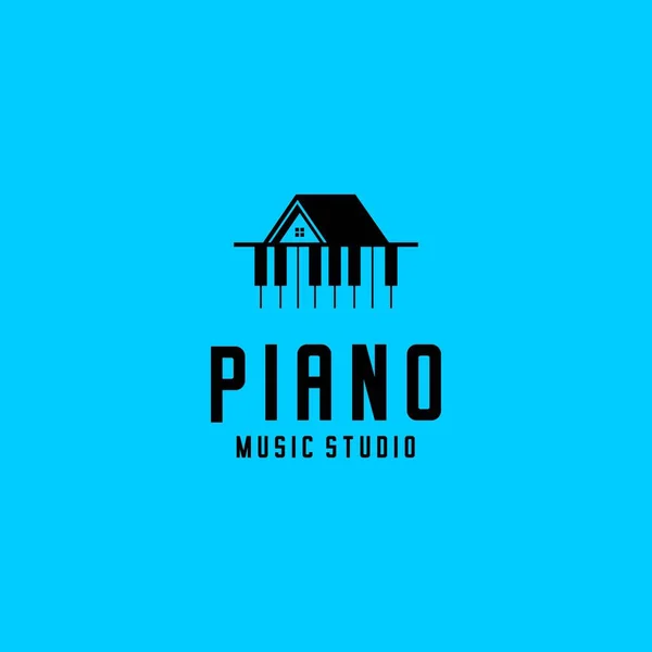 ベクターピアノと家 音楽スタジオのロゴ — ストックベクタ