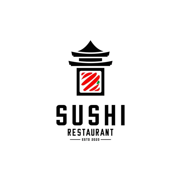 Sushi Logo Design Traditional Building — Stock Vector