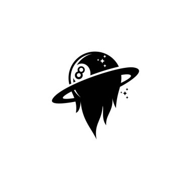 Halkalı gezegen şeklinde vektör topu logosu, gezegen bilardo logosu