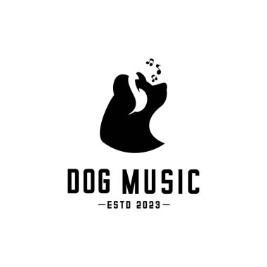 Kulaklık takan köpeğin vektör logosu ve müzik aleti işareti, köpek müzik logosu