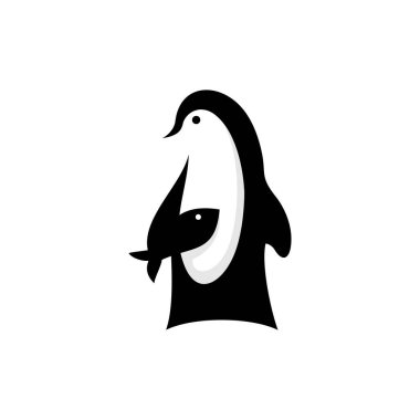 vector logo of a penguin carrying a fish