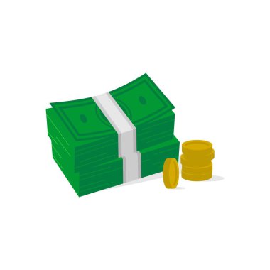 Beyaz arkaplanda vektör parası ya da banknotlar