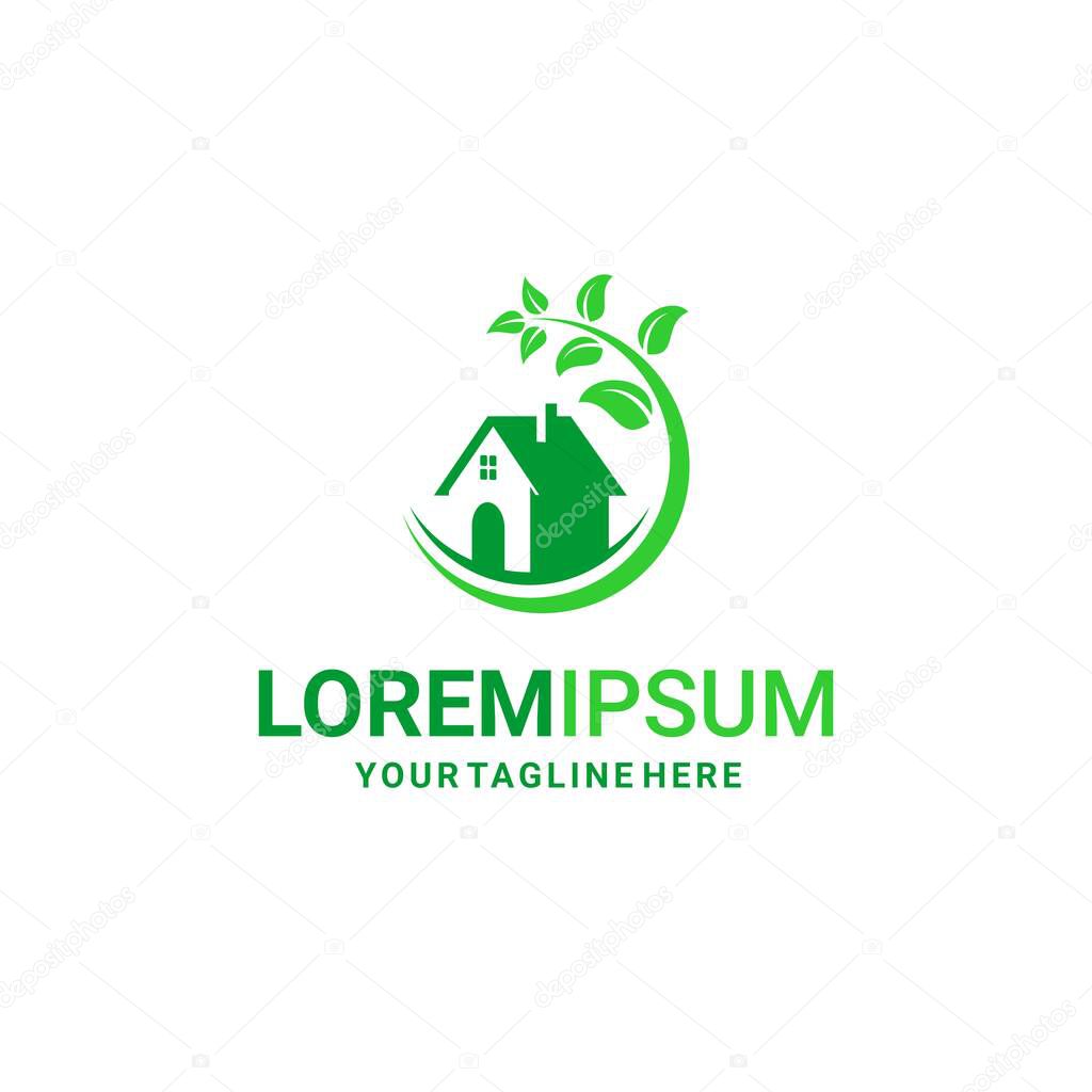 Green house logo, house and tree vector