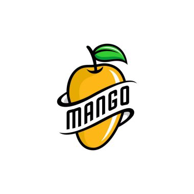 Mango meyvesinin ortasında mango yazısı, mango logosu.