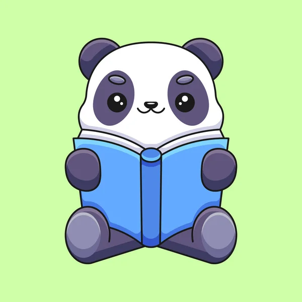 Söt Panda Läsa Bok Tecknad Maskot Klotter Konst Hand Ritat — Stock vektor