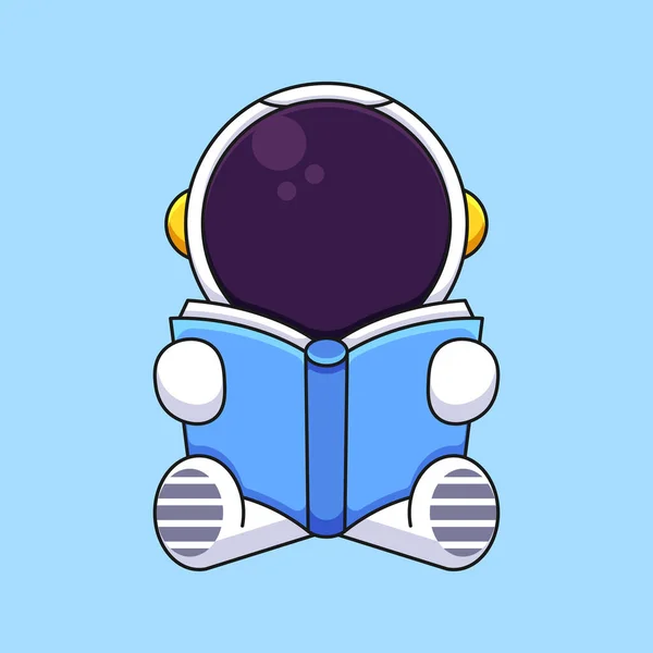Cute Astronaut Reading Book Cartoon Mascot Doodle Art Hand Drawn — Stock Vector