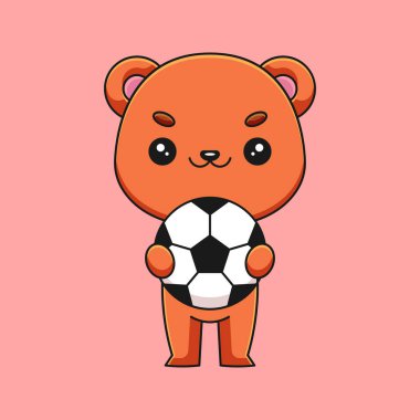 Sevimli ayı elinde futbol topu maskotu karalama sanat el çizimi konsept vektör kawaii resim