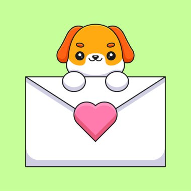 An adorably fluffy dog wagging its tail, holds a love letter with a heart on it, expressing its love to its owner or a special someone