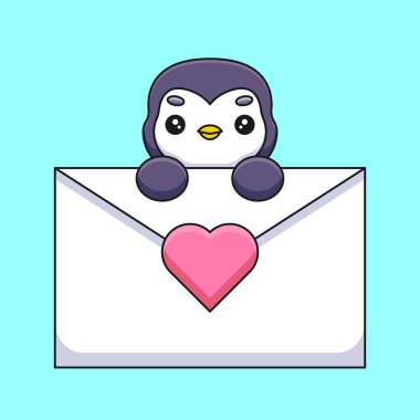 A cute and curious penguin holds a love letter with a heart on it, express their love and affection in a funny and charming way to a special someone.