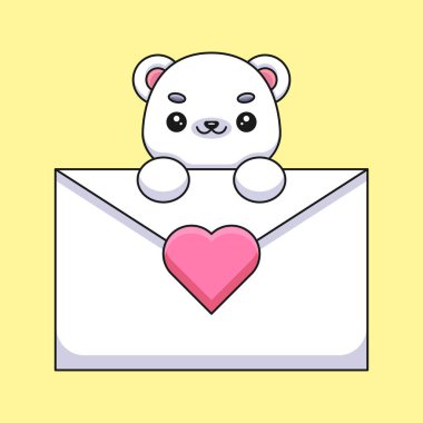 A cute and cuddly polar bear holds a love letter with a heart on it, expressing their love and affection in a charming and endearing way to a special someone.