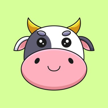 A friendly and endearing cow head cartoon illustration with a cute expression, perfect for adding a touch of charm and character to any project or design.