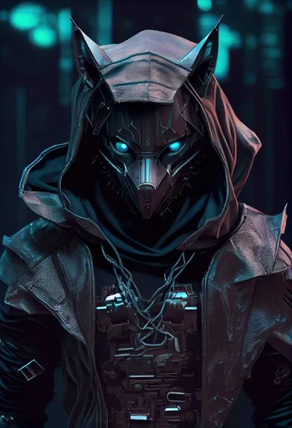 The cyberpunk wolf ninja is a fierce and elusive warrior, possessing the stealth and agility of a wolf while wielding advanced technology. With deadly precision and lightning speed