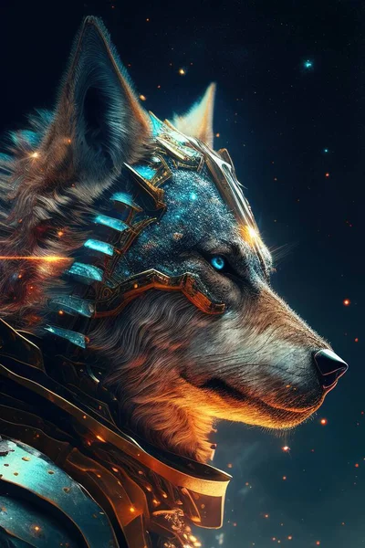 In stunning and mystical illustration, wolf stars warrior is portrayed with a sense of wild beauty and otherworldly strength, capturing the majesty and spirit of these legendary creature in celestial