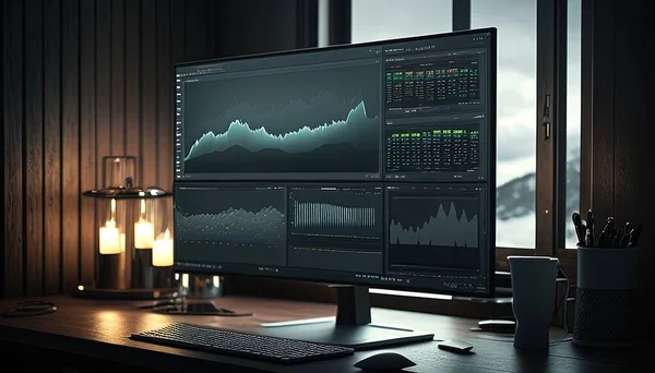 Trading chart on monitor displays a conventional yet useful way to track and analyze market trends