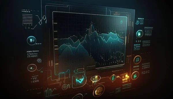 Trading chart on hologram shows a futuristic and dynamic representation of financial data