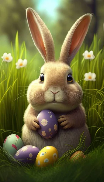 Rabbit with Easter eggs portrays a cute bunny with colorful eggs, symbolizing the joy and spirit of Easter