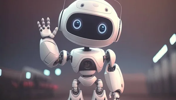 Friendly robot waving with a smile illustration