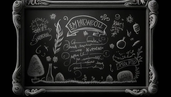 Chalkboard with white chalk art, conveying creativity and academic learning.