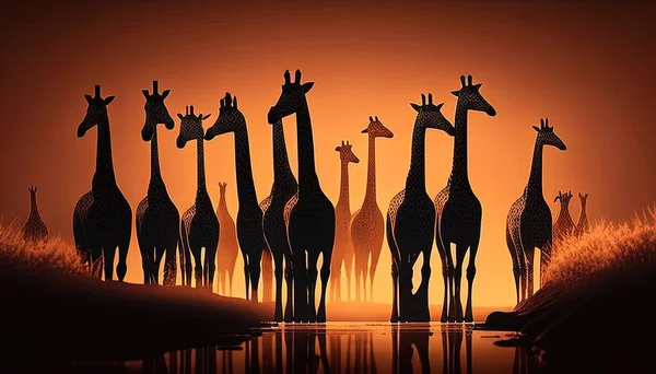 Giraffes in the setting sun digital art