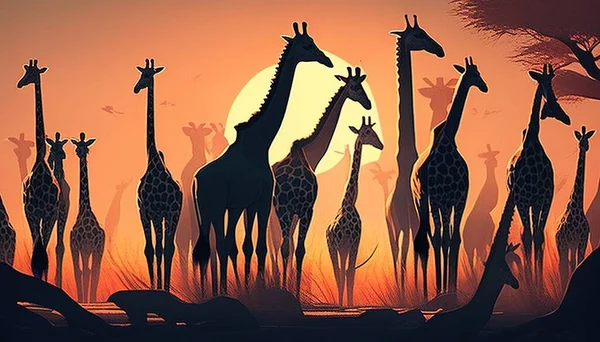 Giraffes in the setting sun digital art