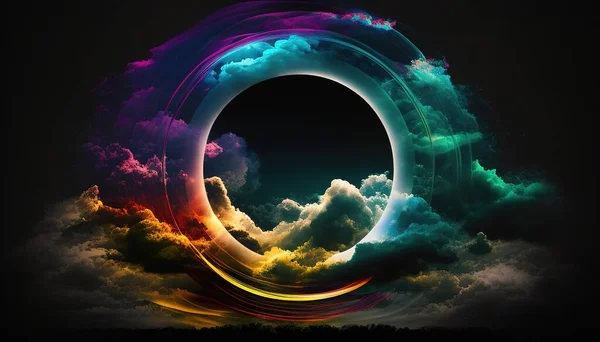 Neon ring cloud on dark sky digital art illustration