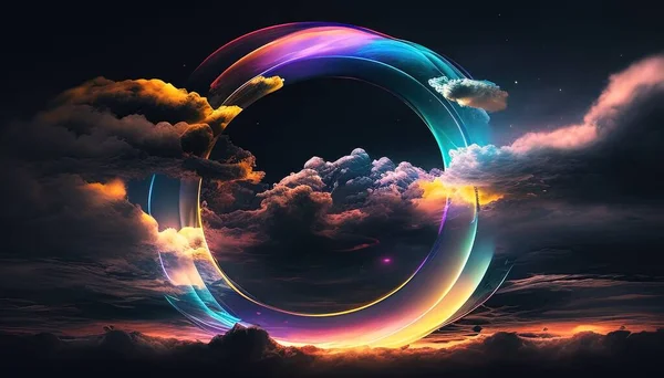 Neon ring cloud on dark sky digital art illustration