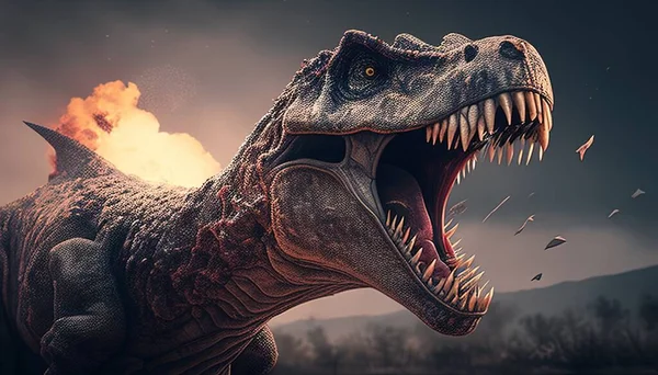 Powerful dinosaur roaring digital art illustration