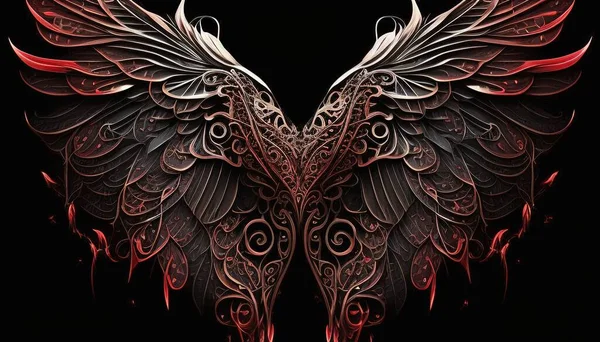 Gorgeous wings in red and black digital art illustration
