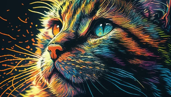 Cat Cyberpop Oil Pastel Drawing close-up portrait digital art illustration