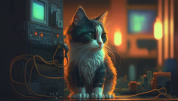 Beautiful Cat Cyberparadism oil painting digital art illustration
