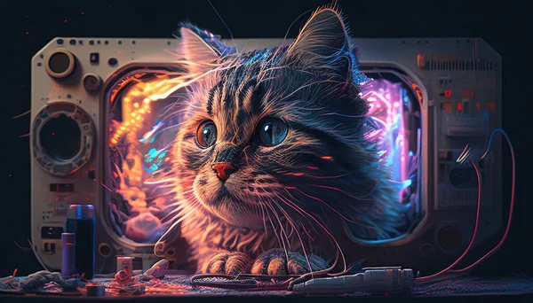 Beautiful Cat Cyberparadism oil painting digital art illustration
