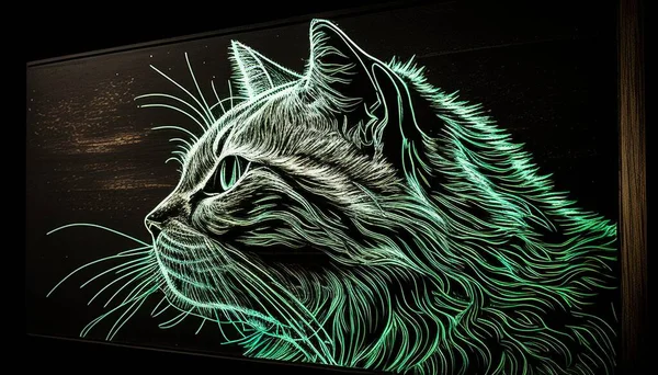 cat neon line digital art illustration