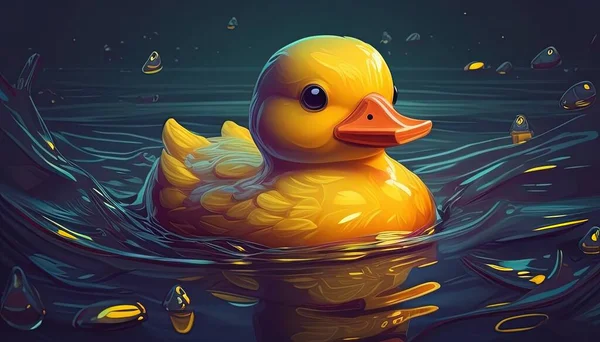 rubber duck floating digital art illustration