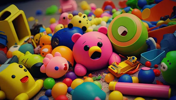 colorful children toys scatter on floor digital art illustration