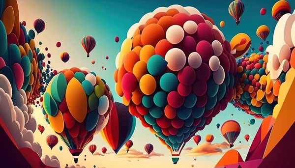 colorful balloons in the sky digital art illustration