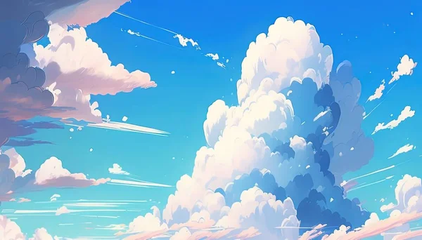 fluffy clouds on sky digital art illustration