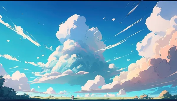 fluffy clouds on sky digital art illustration