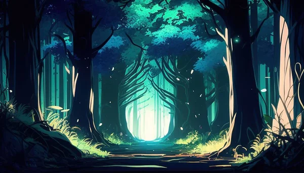 magical mystical forest background digital art illustration