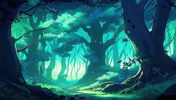 magical mystical forest background digital art illustration
