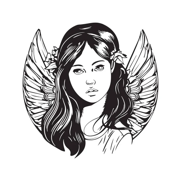 Dívka Anděl Maskot Logo Ručně Kreslené Ilustrace Vhodné Pro Logo — Stockový vektor