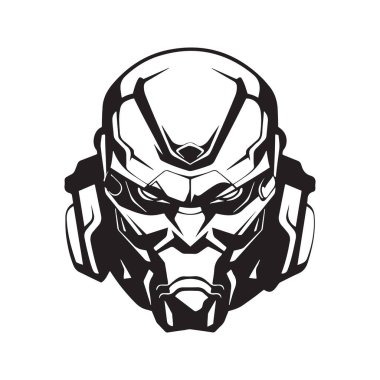 Cyborg maskot logosu, elle çizilmiş illüstrasyon. Logo, Duvar Kağıdı, Banner, Arkaplan, Kart, Kitap İllüstrasyonu, Tişört Tasarımı, Etiket, Kapak, vb.