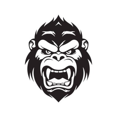 Vahşi goril maskotu logosu, elle çizilmiş illüstrasyon. Logo, Duvar Kağıdı, Banner, Arkaplan, Kart, Kitap İllüstrasyonu, Tişört Tasarımı, Etiket, Kapak, vb.