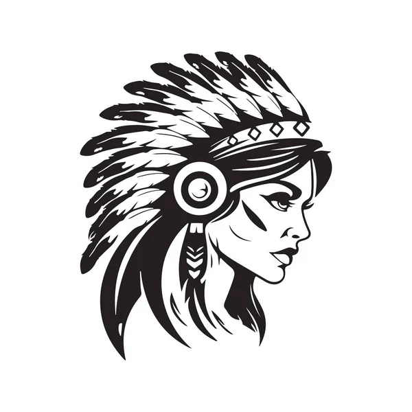 Vacker Indian Flicka Maskot Logotyp Handritad Illustration Lämplig För Logotyp — Stock vektor