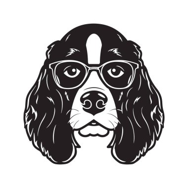 Gözlüklü cocker spaniel köpek, vektör konsepti dijital sanat, el çizimi illüstrasyon