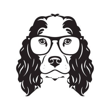 Gözlüklü cocker spaniel köpek, vektör konsepti dijital sanat, el çizimi illüstrasyon