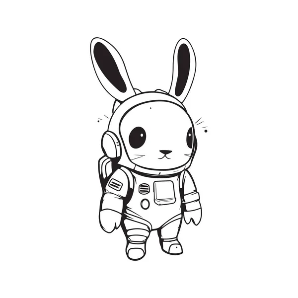 宇宙に適したウサギの宇宙飛行士デジタルアート手描きイラスト — ストックベクタ