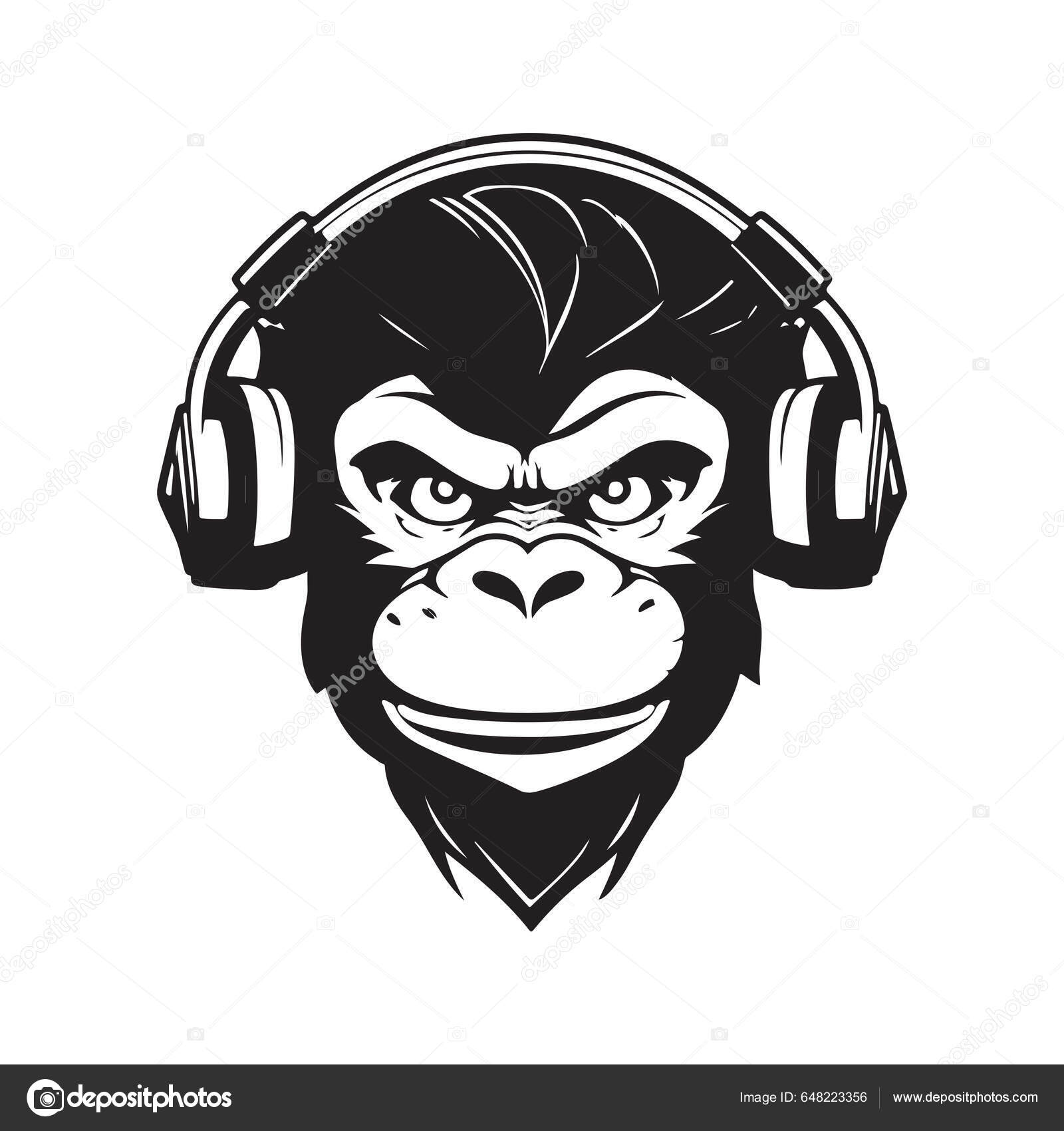 Vetores de Gorila Ouvir Música Jogar Jogos E Se Tornar Um