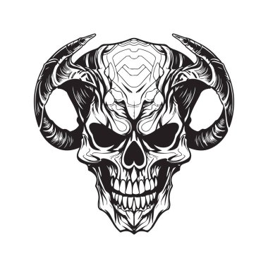 Şeytan kafatası, vektör konsepti dijital sanat, el çizimi illüstrasyon